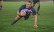 Tui Lolohea is airborne as he scores a try during the Betfred Challenge Cup match between...