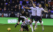 Mael de Gevigney of Barnsley FC tangles with John McAtee of Bolton Wanderers during the Sk...