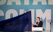 Olivier Faure, first secretary of the Socialist Party, PS, and member of the NFP, speaks d...