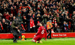 Dominik Szoboszlai of Liverpool celebrates after scoring during the Premier League match b...