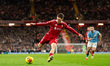 Florian Wirtz of Liverpool shoots at goal during the Premier League match between Liverpoo...