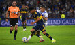 Tomas Aranda of Boca Juniors controls the ball while under pressure during a Torneo Apertu...