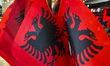 Albanian flags are seen at the Tirana International Airport in Tirana, Albania on February...
