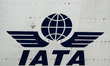 IATA logo is seen on a plane at the Tirana International Airport in Tirana, Albania on Feb...