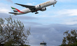 An Emirates Boeing 777-21H(LR) takes off from Barcelona-El Prat Airport in Barcelona, Spai...