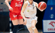 Aleksandra Kuczynska and Dominika Fiszer play during the basketball game between MB Zagleb...