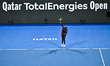 Victoria Mboko of Canada competes in her quarterfinal match against Elena Rybakina of Kaza...