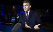 President of France Emmanuel Macron talks to the media and international press during a do...