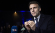 President of France Emmanuel Macron talks to the media and international press during a do...