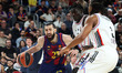 Tornike Shengelia, Momo Faye, and Lamar Stevens play during the match between FC Barcelona...
