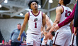 Caleb Williams of the Lafayette Leopards exits the court during an NCAA men's basketball g...