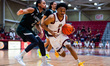 Caleb Williams of the Lafayette Leopards drives the ball during an NCAA men's basketball g...