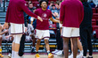 Caleb Williams of the Lafayette Leopards is announced as a starter before an NCAA men's ba...