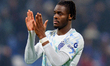 Yann Aurel Bisseck of FC Internazionale greets the fans during the serie Serie A Enilive m...