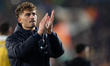 Sebastiano Esposito of Cagliari Calcio greets the fans  during the serie Serie A Enilive m...