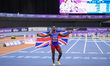 Jeremiah Azu celebrates winning the Men's 60m Final during the Novuna UK Athletics Indoor...