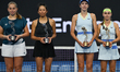DOHA, QATAR - FEBRUARY 14:
(L-R) Jelena Ostapenko of Latvia and Su-Wei Hsieh of Chinese T...