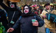 Men and women wear costumes during the festival in Satriano di Lucania, Italy, on February...