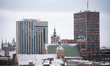 A city view from the European Solidarity Centre rooftop terrace shows the Mercure Gdansk S...