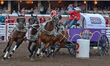 Chanse Vigen from Grande Prairie, AB, during the GMC Rangeland Derby's nine chuckwagon rac...