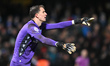 Matt Macey, the goalkeeper of Colchester United, gestures during the Sky Bet League 2 matc...