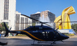 A police pilot pilots a helicopter during the national earthquake drill for a hypothetical...