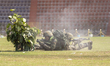 Personnel of the Central Reserve Police Force simulate a tactical operation as they take p...