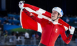 Viktor Hald Thorup of Team Denmark celebrates after winning silver in the Speed Skating Me...