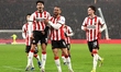 Ricardo Pepi of PSV celebrates after scoring the goal with Armando Obispo of PSV and Paul...