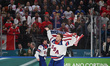Team USA celebrates the victory during the Winter Olympic Games at the Milano Santagiulia...