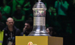 The cup is detailed during the awards ceremony after the final match between EA7 Emporio A...