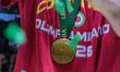 The medal features EA7 Emporio Armani Milano after the victory in the final match against...