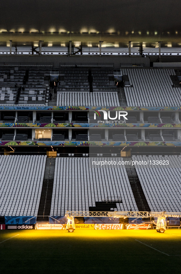 SAO PAULO, BRASIL - JUNE, 6, 2014 - Less than a week prior to the 2014 World Cup, the Arena Corinthians. Sao Paulo's stadium for the competi...