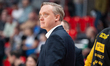 Mikko Larkas, head coach of Trefl Sopot, is seen during the basketball game between Energa...