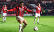 Priestley Farquharson of Walsall FC prepares to clear the ball as Walsall FC defends durin...