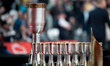 The Polish Men's Basketball Cup Championship Trophy is on display during the game between...