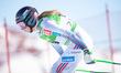 Marthe Monsen competes in the women's alpine skiing downhill during the training day at Pi...