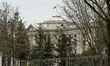 WARSAW, POLAND – FEBRUARY 24: The Embassy of the Russian Federation is seen behind a peri...