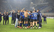 Atalanta BC players celebrate the victory at the end of the Atalanta BC vs Borussia Dortmu...