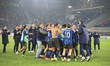Atalanta BC players celebrate the victory at the end of the Atalanta BC vs Borussia Dortmu...