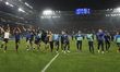 Atalanta BC players celebrate the victory at the end of the Atalanta BC vs Borussia Dortmu...