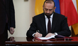 In Warsaw, Poland, on February 26, 2026, Suren Papikyan, Minister of Defense of the Republ...