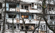 A residential multi-storey building is damaged as a result of a Russian strike drone hit i...