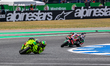 Franco Morbidelli of the Pertamina Enduro VR46 Racing Team and Johann Zarco of CASTROL Hon...