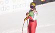 Christina Adler of Austria arrives at the finish line during the Audi FIS World Cup downhi...