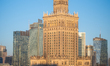 The Palace of Culture and Science is seen at dawn on a winter morning from a high floor of...