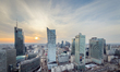 A broad view toward western Warsaw shows Varso Tower and part of Zlote Tarasy on the left,...