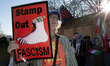 Protesters gather on the streets surrounding the White House in Washington, D.C., on Febru...