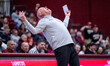 Kevin Kuwik, the head coach of the Army Black Knights, reacts during an NCAA men's basketb...