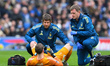 Matz Sels, Nottingham Forest goalkeeper, receives medical attention during the Premier Lea...